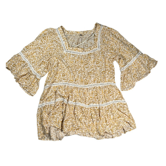 Free People Talk About It Floral Eyelet Tunic Shirt Sz M Woven Peasant Oversized - Picture 1 of 6